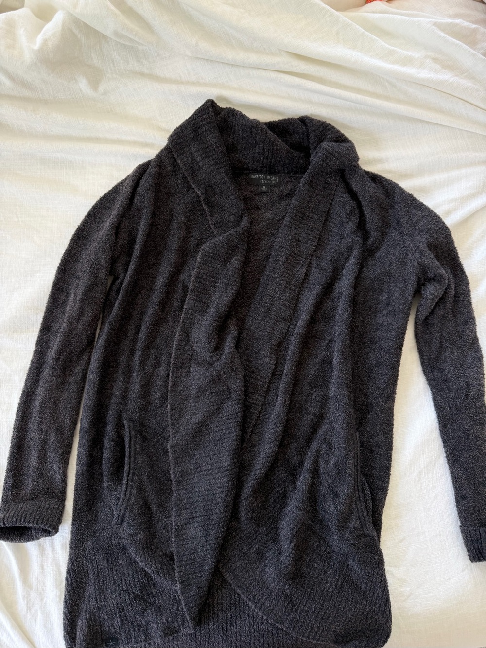Barefoot Dreams charcoal gray cozy open-front sweater